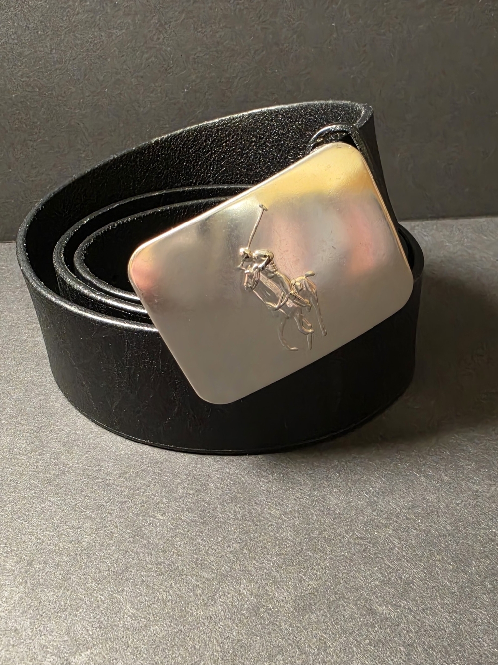 Polo by Ralph Lauren Black Leather Belt with Silver Polo Buckle